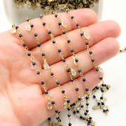 Lapis Lazuli & CZ Dangle Gold Plated Wire Chain